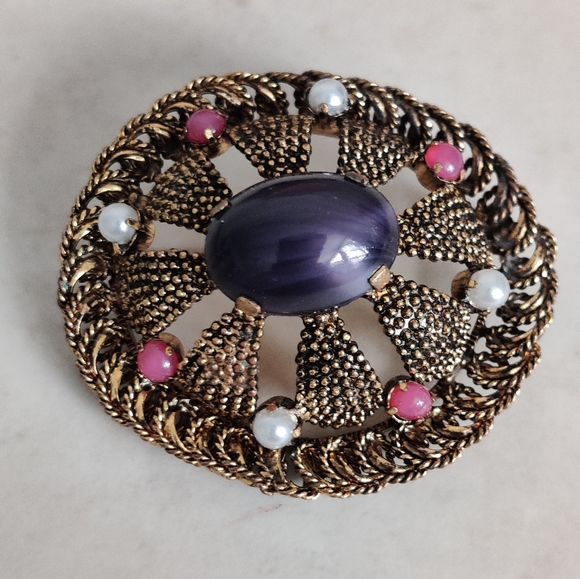 Vintage 60s Signed Austria Filigree Brooch - Picture 8 of 13